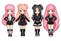 BLACKPINK kawaii chibi doll stickers in different poses and moods isolated PNG