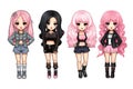 BLACKPINK kawaii chibi doll stickers in different poses and moods isolated PNG