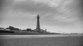 Blackpool beach pier black and white Royalty Free Stock Photo
