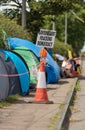 Blackpool, england, 31/07/2017 Anti shale gas fracking protestors outside the cuadrilla fracking site at Preston New Road in Lanca