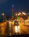 Blackpool Pleasure Beach night england uk taxi road Royalty Free Stock Photo