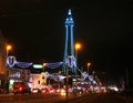 Blackpool tower and illuminations at night