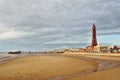 Blackpool Tower and pier, viewed across the sands. Royalty Free Stock Photo