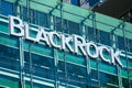 BlackRock sign and logo on glass facade of financial company office