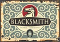 Blacksmith antique sign with horse graphic and horseshoe icon