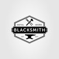 blacksmith, anvil, and hammer badge logo vector illustration design Royalty Free Stock Photo