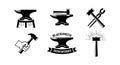 Blacksmith anvil hammer tools silhouette set for ironworks crafts and metalwork vector design elements Royalty Free Stock Photo