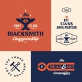 Blacksmith Championship Abstract Vector Vintage Signs, Emblems or Logo Templates Set. Cup or Goblet Looking Anvil Icon Royalty Free Stock Photo