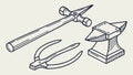 Blacksmith Essentials: Anvil, Hammer, and Pliers, vector design Generative AI Royalty Free Stock Photo