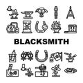 blacksmith forge anvil work icons set vector Royalty Free Stock Photo