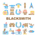 blacksmith forge anvil work icons set vector Royalty Free Stock Photo