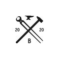 Blacksmith / Forge / Foundry with crossed hammer and pliers logo design Royalty Free Stock Photo