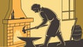 Blacksmith at Forge Silhouette Working, vector design Generative AI Royalty Free Stock Photo