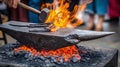 Blacksmith Forging Metal with Hammer and Fire on Anvil Royalty Free Stock Photo