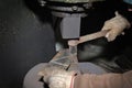 Blacksmith hammering hot iron Royalty Free Stock Photo
