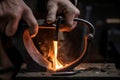 Blacksmith hand crafting hot work heavy. Generate Ai