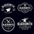 Blacksmith labels set. Design elements for metalworks service emblems, badges, logos. Monochrome seal collection