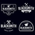 Blacksmith labels set. Design elements for metalworks service emblems, badges, logos. Monochrome seal collection