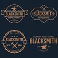 Blacksmith labels set. Design elements for metalworks service emblems, badges, logos. Monochrome seal collection