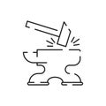 Blacksmith line icon. Crafting anvil with hammer line art vector icon for games and websites