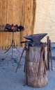 Blacksmith manually forging on the street, in the open