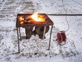 Blacksmith portable forge heating horse shoes for farm horses