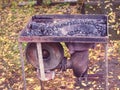 Blacksmith portable furnace with coals, tools for hot metal