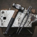 For a blacksmith\'s workspace, reflecting tools essential for Royalty Free Stock Photo