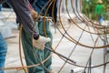 Blacksmith Technicians are welding several curve wires to form a structure