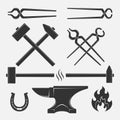 Blacksmith tools graphic icons set