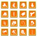 Blacksmith tools icons set orange square