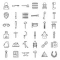 Blacksmith tools icons set, outline style