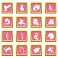 Blacksmith tools icons set pink square vector