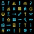 Blacksmith tools icons set vector neon