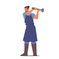 Blacksmith Wear Apron Work with Hammer. Male Character with Farriery Instrument. Man Professional Master Working Royalty Free Stock Photo