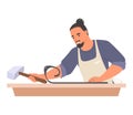 Blacksmith worker using hammer hardware tool vector illustration