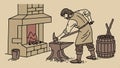 Blacksmith working at forge metal crafting industry illustration vector design Generative AI