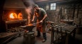 Blacksmith working in traditional forge Royalty Free Stock Photo