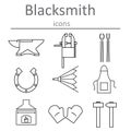 Blacksmithing craft. Blacksmith tools icons.