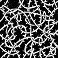 Blackthorn branches with thorns seamless pattern. Horror vector floral black white background. Royalty Free Stock Photo