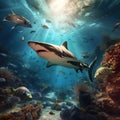 Blacktip reef shark attacking, swimming down the surface  Made With Generative AI illustration Royalty Free Stock Photo