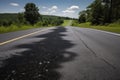 blacktop, shimmering with heat and humidity, in the middle of summer