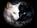 Blacl abd white cat with Yellow eyes isolated on black Royalty Free Stock Photo