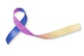 Bladder cancer awareness marigold blue purple ribbon isolated white background clipping path