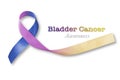 Bladder cancer awareness marigold blue purple ribbon symbolic bow color on white background isolated with clipping path