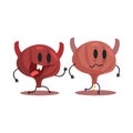 Bladder Human Internal Organ Healthy Vs Unhealthy, Medical Anatomic Funny Cartoon Character Pair In Comparison Happy