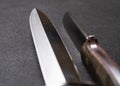 Blade of a large hunting knife close-up isolated