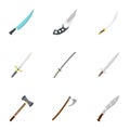 Bladed weapon icon set, flat style