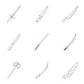 Bladed weapon icon set, outline style