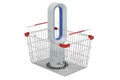 Bladeless air fan inside shopping basket, 3D rendering